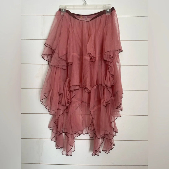 Y2K FP ONE Free People Net Godet Half Slip Midi SKIRTM/LPink Sheer Tulle Ruffled - Picture 4 of 16